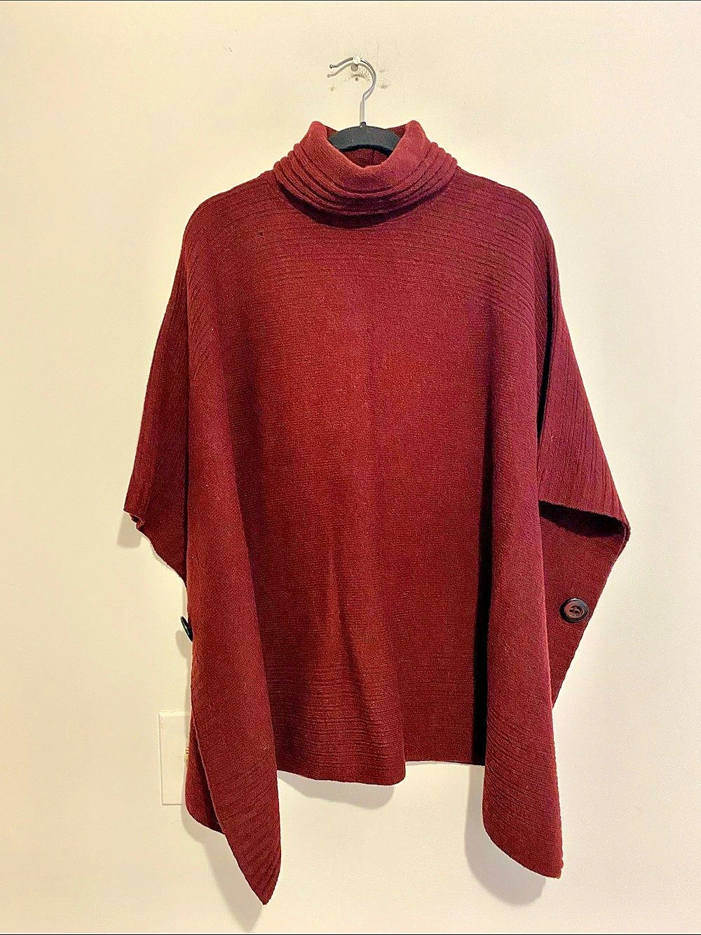 Adrienne Vittadini Cowl Neck Poncho Sweater in Burgundy